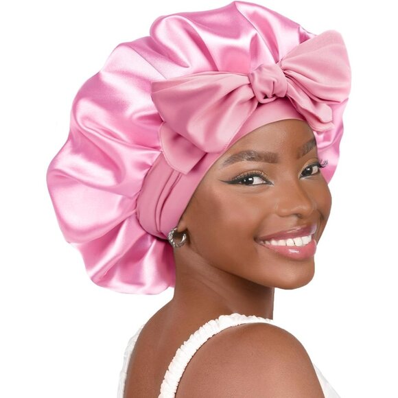 Silk-Satin Bonnet Hair Wrap for Sleeping with Bow Tie Band - Picture 1 of 6